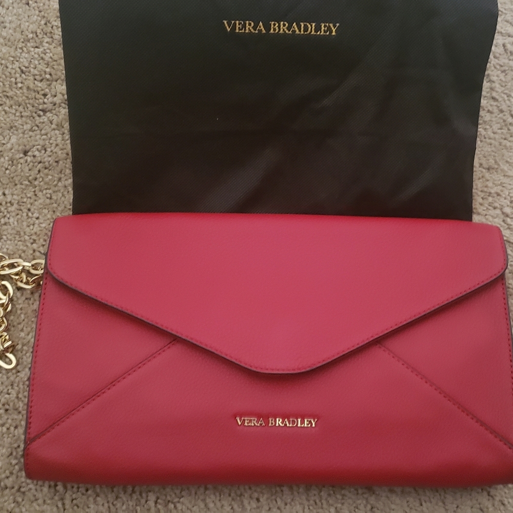 NWT Vera Bradley red leather Harper clutch